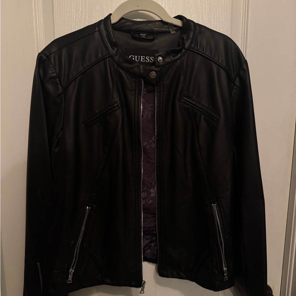 NWT Guess Black Faux Leather Moto Jacket
